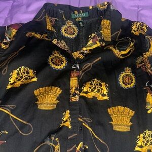 Ralph Lauren PM Iconic Equestrian Rich Art-to-Wear Crest Blouse